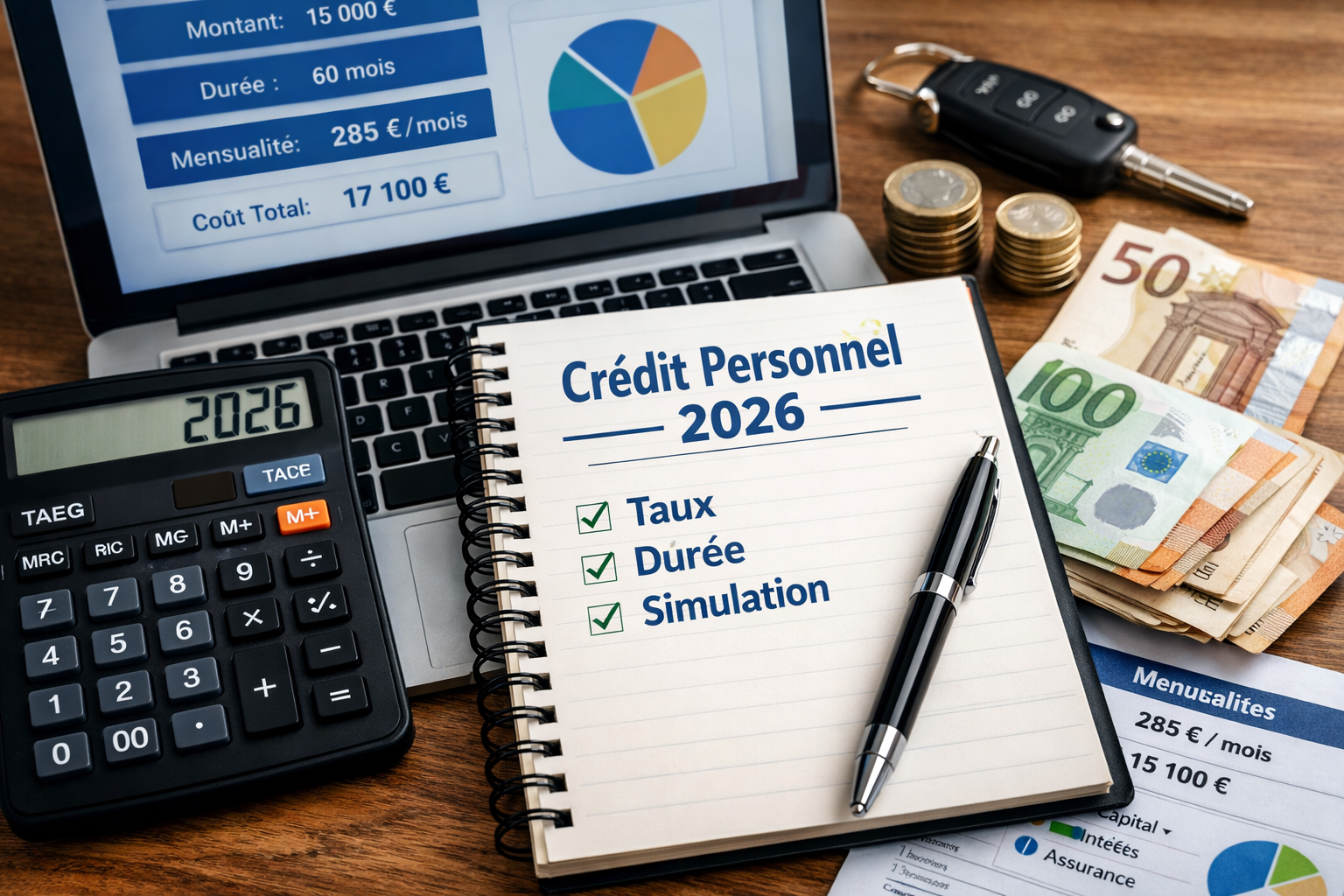 Simulation de crédit personnel 2026 avec taux, durée et mensualités en euros