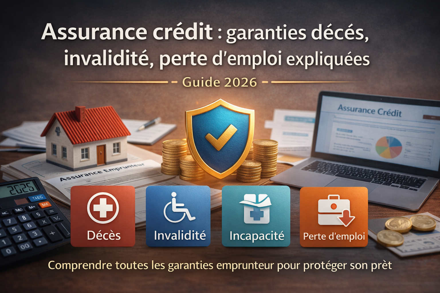 Illustration des garanties d’assurance crédit 2026 : décès, invalidité, incapacité et perte d’emploi