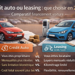 Comparatif crédit auto et leasing en 2026 avec voiture, contrat LOA/LLD et coût du financement