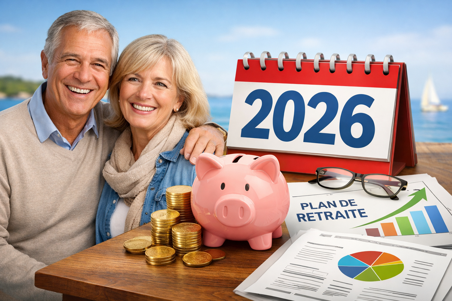 Assurance retraite 2026 : couple senior préparant sa retraite avec épargne et plan financier
