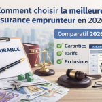 Illustration comparant les garanties, tarifs et exclusions pour choisir la meilleure assurance emprunteur en 2026.