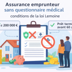 Illustration expliquant les conditions pour bénéficier d’une assurance emprunteur sans questionnaire médical grâce à la loi Lemoine.