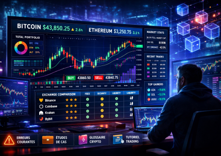 Tableau de bord de cryptocurrency trading avec graphiques Bitcoin et Ethereum et gestion du risque