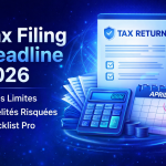 Illustration calendrier fiscal et calculatrice représentant la date limite de déclaration d’impôts 2026