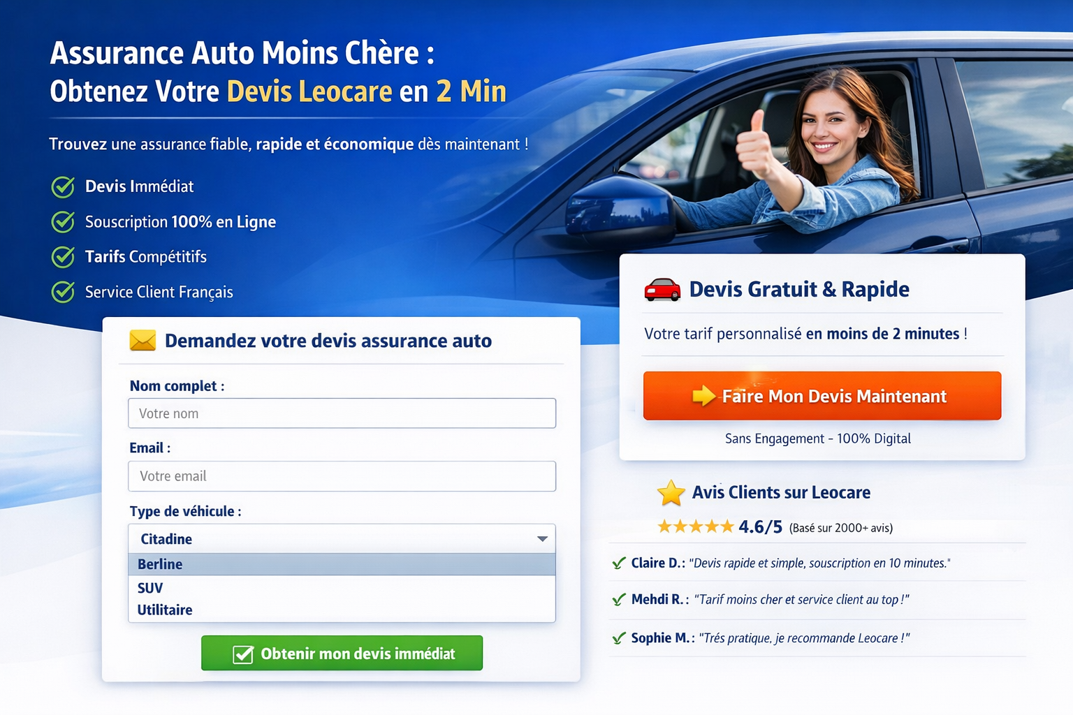 Devis assurance auto en ligne rapide avec Leocare – souscription immédiate en 2 minutes